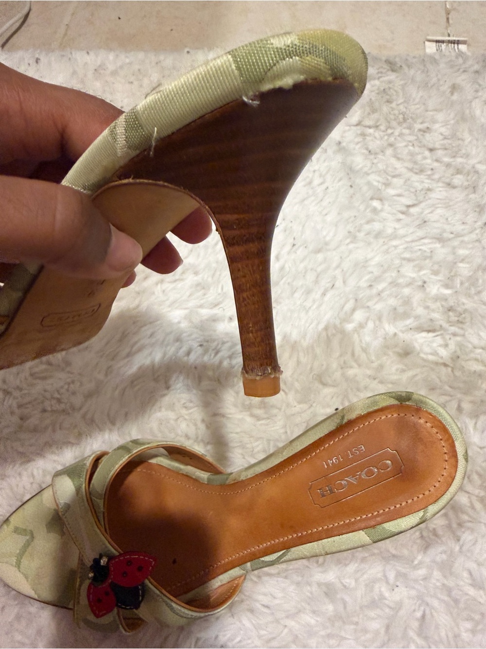 COACH Light Green Signature Mules with Red Butterfly Accent - Picture 6 of 6